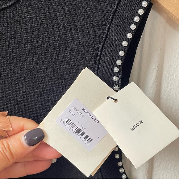 Sandro Knit Pearl Trim Crop Top Sleevles Jumper Small - Picture 6 of 7